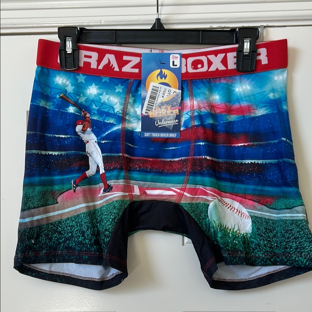 NWT Crazy Boxer Men's Baseball Home Run Scene Boxer Briefs Size Large L